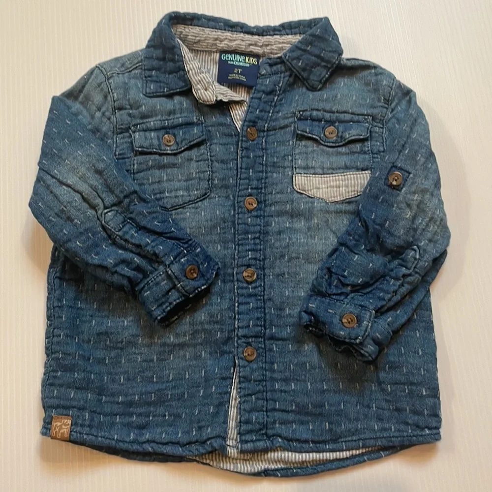 Two long sleeve button down blue OshKosh & wonder nation. Size 2T